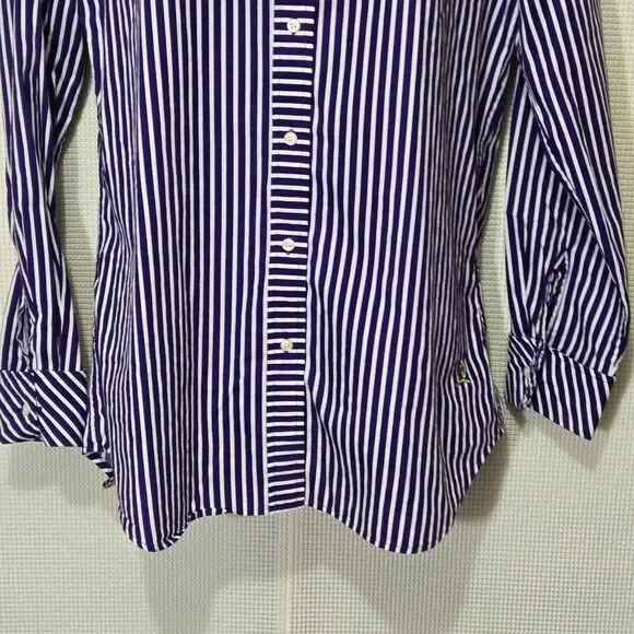 Tommy Hilfiger Button Up Shirt Womens 10 Purple White Striped Velvet LinedCollar - Picture 3 of 10